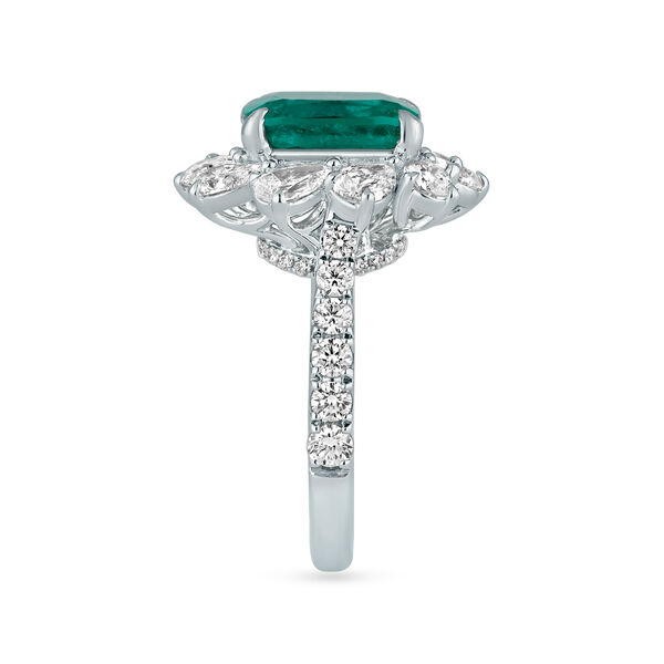 Emerald Cushion-Cut Ring with Diamonds in White Gold